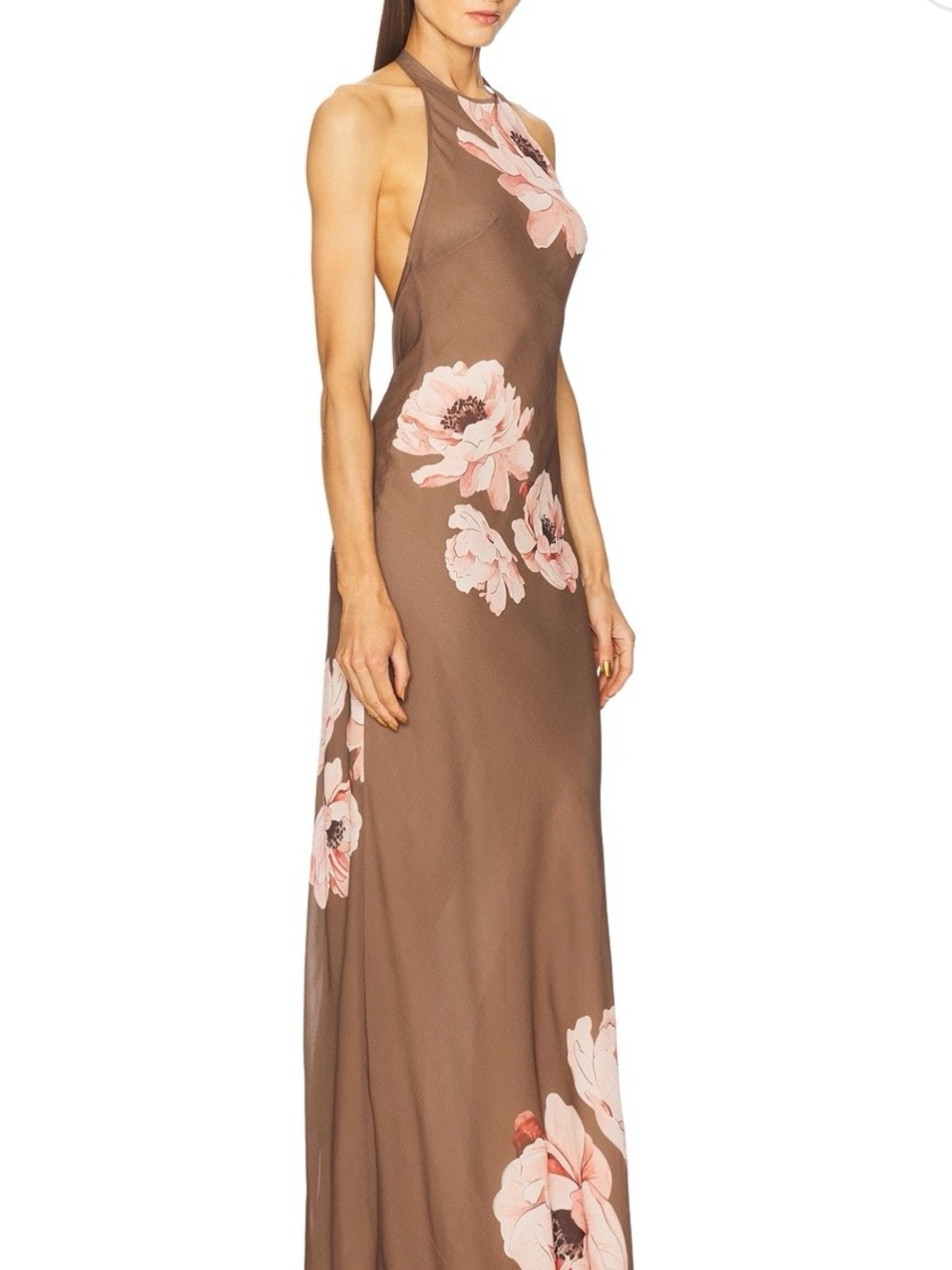 Brown Floral Halter Maxi Dress - Brand:Sau Lee